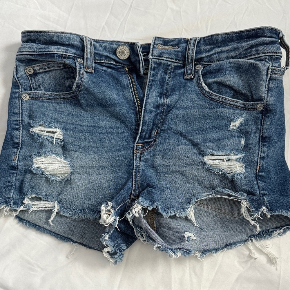 American Eagle Outfitters Blue Distressed Jean Shorts